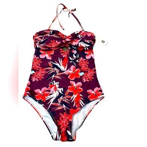 Grace Karin NWT one piece women's size small swimsuit  burgundy and coral